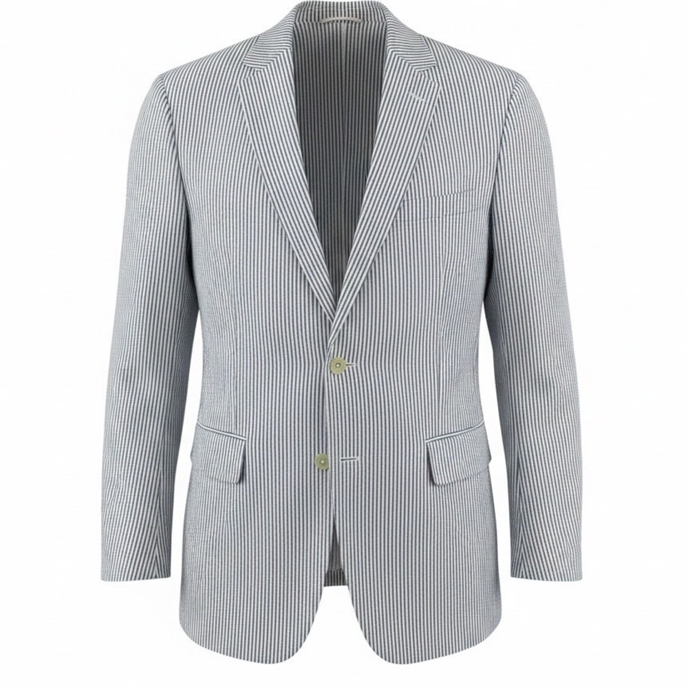 Palm Beach Brock Hill Seersucker Blazer Men 42R Blue White Sport Coat Resortwear